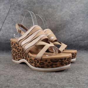 Donald Pliner Shoes Womens 7.5 Wedge Sandals Slingback Fashion Leopard Leather